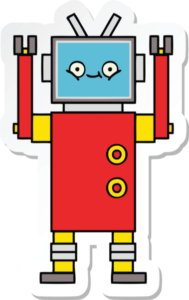 Bir insan tarafından çizilmiş şirin çizgi film robotunun çıkartması.
