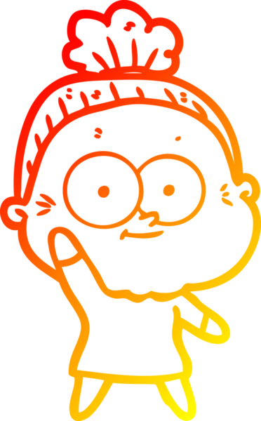 Bir insan tarafından çizilmiş mutlu, yaşlı bir kadının sıcak çizgi çizimi.