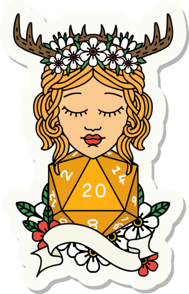 Bir insan tarafından çizilmiş 20 zarlı insan Druid çıkartması.