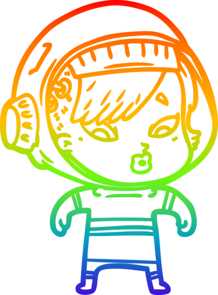 Gökkuşağı gradyan çizgi çizimi bir insan tarafından çizilmiş astronot bir kadın.