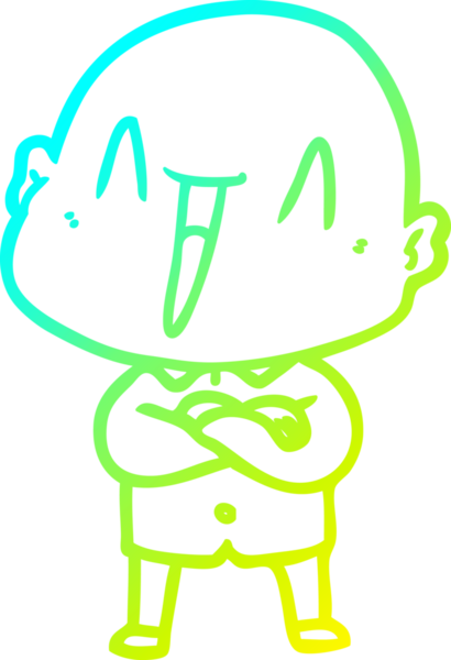 Bir insan tarafından çizilmiş, mutlu, kel bir adamın çizdiği soğuk çizgi.