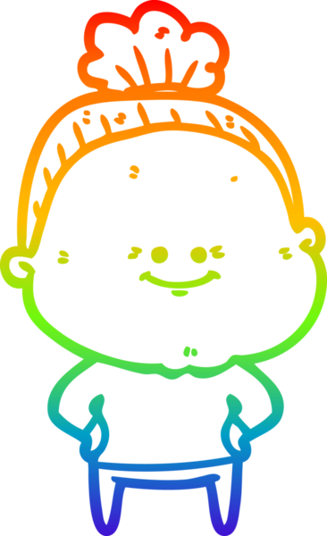 Gökkuşağı gradyan çizgi çizimi Bir insan tarafından çizilmiş mutlu yaşlı kadın