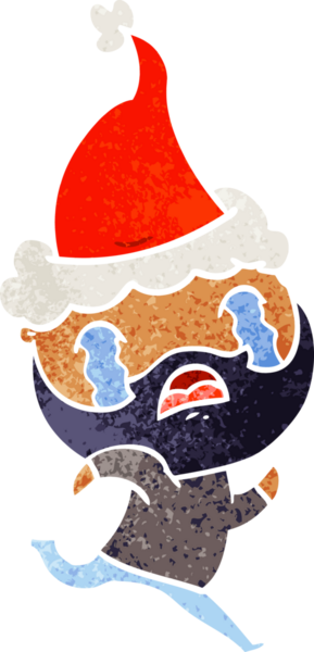 Bir insan tarafından çizilmiş Noel Baba şapkasıyla ağlayan sakallı bir adamın eski çizgi filmi.