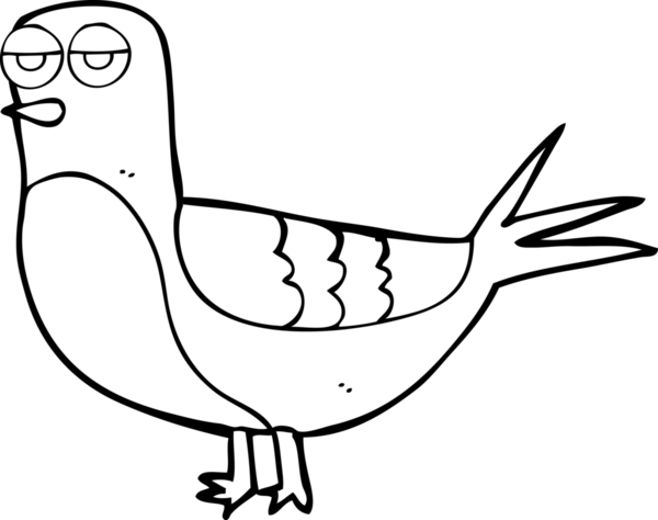 Bir insan tarafından çizilmiş siyah beyaz çizgi film güvercini.