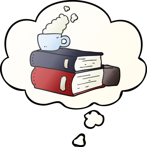 çizgi roman ve kahve fincanı. Düşünce baloncuğu bir insan tarafından çizilmiş.