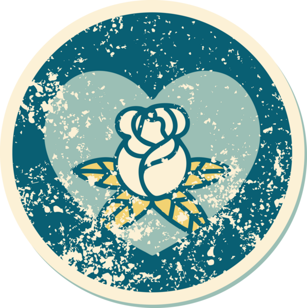 Bir insan tarafından çizilmiş kalp ve çiçeklerin sembolik depresif dövme şekli