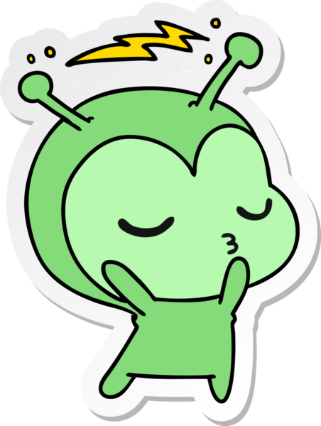 Bir insan tarafından çizilmiş sevimli bir kawaii uzaylının serbest sticker karikatürü.