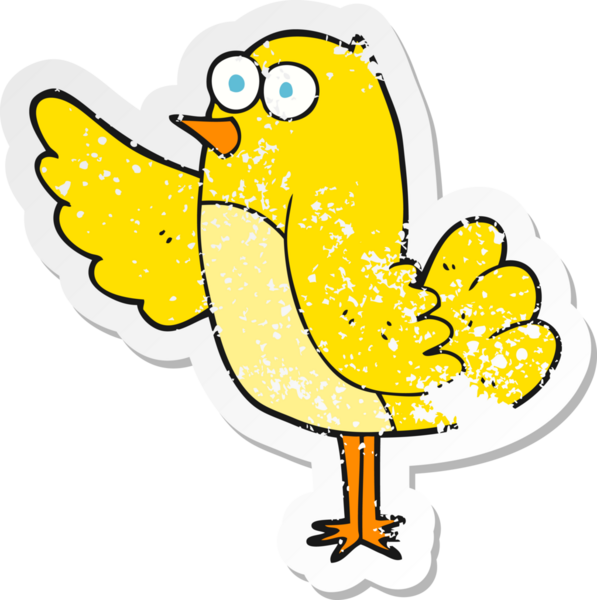 Bir insan tarafından çizilmiş karikatür kuşunun gerilmiş çıkartması.