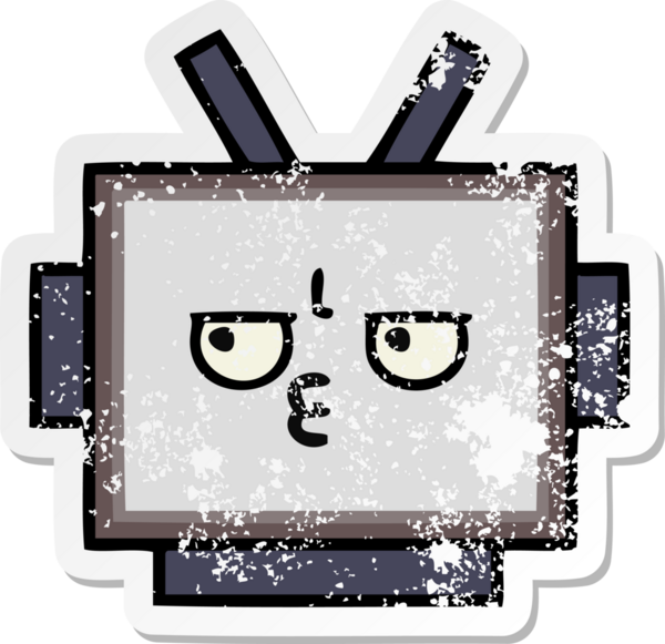 Bir insan tarafından çizilmiş sevimli robot kafasının sıkıntılı çıkartması.