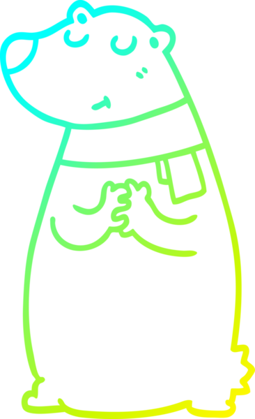 Bir insan tarafından çizilmiş eşarp takan çizgi film ayısının soğuk çizgisi.