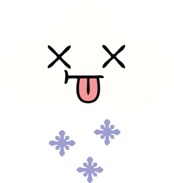 Bir insan tarafından çizilmiş bir kar bulutunun düz renkli retro karikatürü