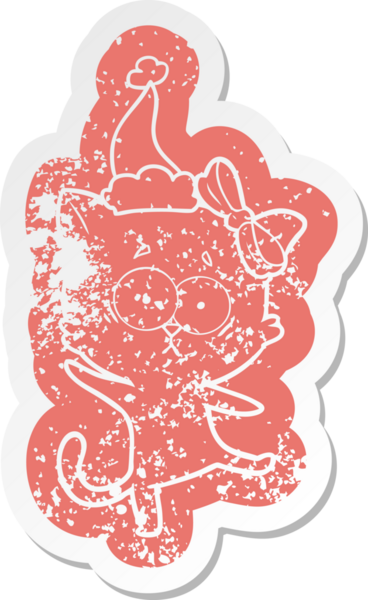 Bir insan tarafından çizilmiş Noel Baba şapkası takan bir kedinin sıkıntılı karikatürü.