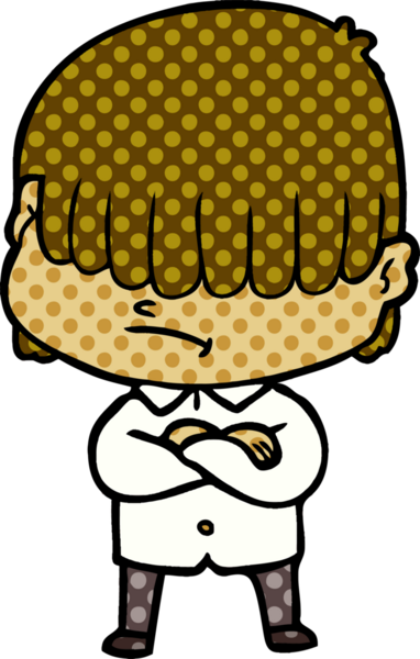 Bir insan tarafından çizilmiş dağınık saçlı çizgi film çocuğu.