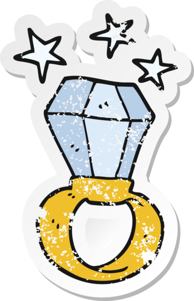 Bir karikatürün gerilimli yapıştırması. Bir insan tarafından çizilmiş kocaman bir nişan yüzüğü.