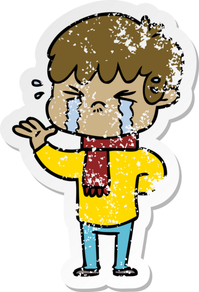 Bir insan tarafından çizilmiş, ağlayan bir çizgi film çocuğunun sıkıntılı çıkartması.