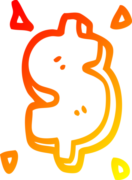 Bir insan tarafından çizilen çizgi film dolar işaretinin sıcak gradyanı.