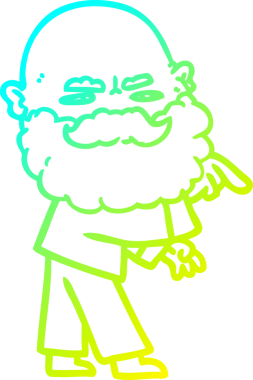 Soğuk bir çizgi film karakteri çizen sakallı, kaşlarını çatan ve bir insan tarafından çizilen