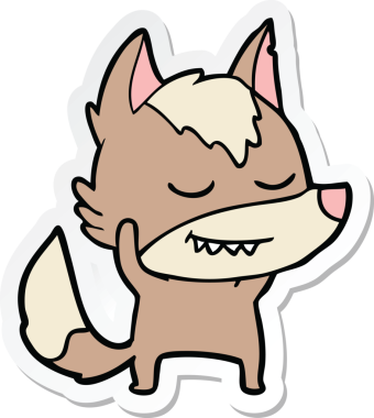 Bir insan tarafından çizilmiş dost canlısı bir kurt çizgi filminin çıkartması.