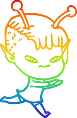 Gökkuşağı gradyan çizgisi bir insan tarafından çizilmiş şirin bir uzaylı kızın çizimi.