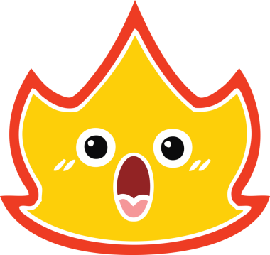 Bir insan tarafından çizilen ateşin düz renkli retro karikatürü