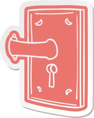 Bir insan tarafından çizilmiş bir kapı kolunun çizgi film etiketi.