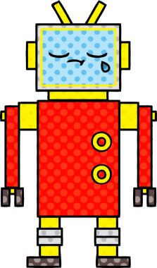 Bir insan tarafından çizilmiş ağlayan bir robotun çizgi romanı.