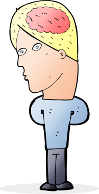 Bir insan tarafından çizilmiş büyük beyinli çizgi film adamı.