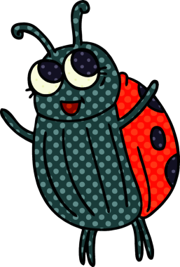 Bir insan tarafından çizilmiş çizgi roman tarzı tuhaf bir uğur böceği.