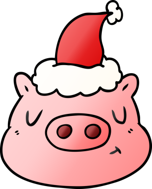 Bir insan tarafından çizilmiş Noel Baba şapkası takan domuz suratlının gradyan çizimi.