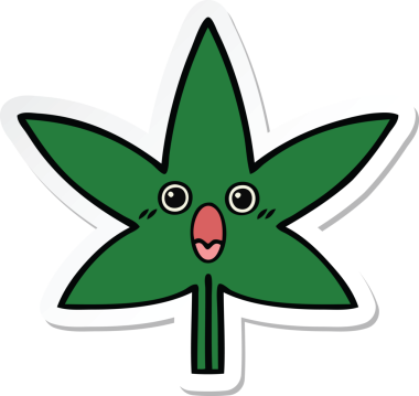 Bir insan tarafından çizilmiş marihuana yaprağının çıkartması.