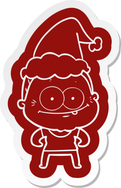 Bir insan tarafından çizilmiş Noel Baba şapkası giyen mutlu yaşlı bir kadının garip çizgi film etiketi.