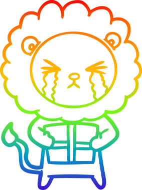 Gökkuşağı gradyan çizgi çizimi bir insan tarafından çizilmiş, ağlayan bir aslan.