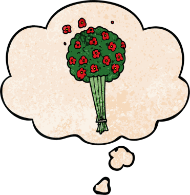 Düşünce baloncuğu olan bir demet çiçek. Bir insan tarafından çizilmiş grunge desen tarzı.