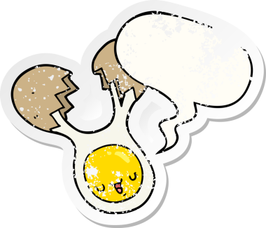 Bir insan tarafından çizilmiş, kederli, yaşlı bir çıkartma ile kırılan yumurta.