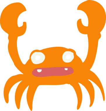 Bir insan tarafından çizilmiş düz renkli çizgi film yengeci