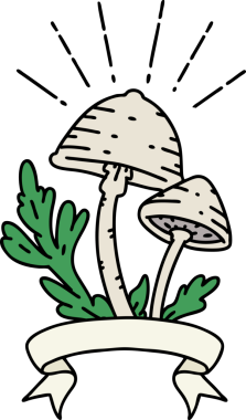 Bir insan tarafından çizilmiş dövme stili mantarlı parşömen.