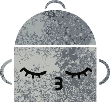 Bir insan tarafından çizilmiş yemek tenceresinin retro çizim tarzı karikatürü.