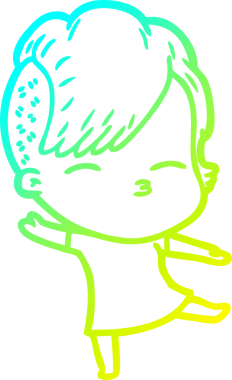 Bir insan tarafından çizilmiş, gözlerini kısarak bakan bir çizgi film karakteri.