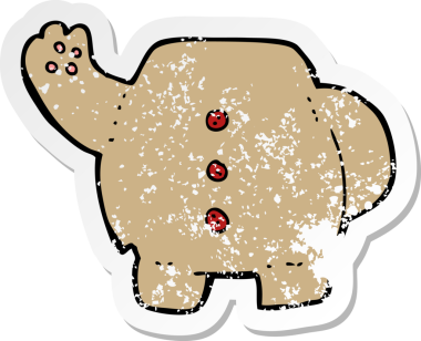 Bir insan tarafından çizilmiş oyuncak ayı vücudunun gerilimli retro yapıştırması.