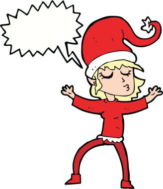 Noel Baba 'nın bir insan tarafından çizilmiş konuşma balonlu yardımcı çizgi filmi.