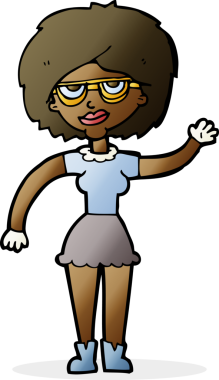 Bir insan tarafından çizilmiş gözlüklü bir kadın.