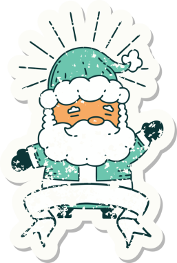 Bir insan tarafından çizilmiş eski bir dövme stili Noel Baba karakterinin eski çıkartması.