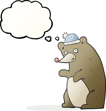 Bir insan tarafından çizilmiş serbest çizim balon karikatür ayısı.