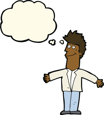 Bir insan tarafından çizilmiş düşünce balonlu mutlu adam çizgi filmi.