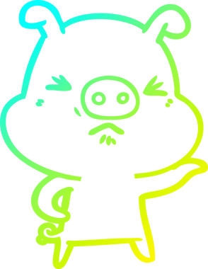 Bir insan tarafından çizilmiş kızgın bir domuzun soğuk çizgi çizimi.