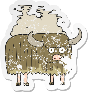 Bir insan tarafından çizilmiş, karikatür kokulu bir ineğin gerilimli çıkartması.