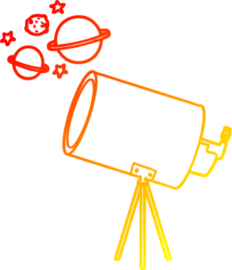 Bir insan tarafından çizilmiş gezegenlere bakan bir çizgi teleskop çizimi.