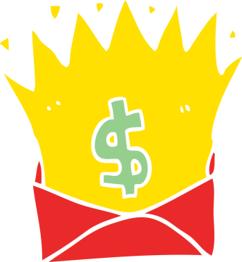 Bir insan tarafından çizilmiş düz renkli karikatür zarfı.