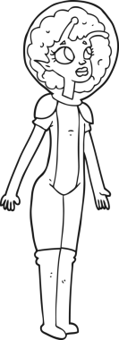 Bir insan tarafından çizilmiş siyah beyaz uzaylı kız çizimi.