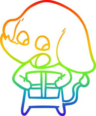 Gökkuşağı gradyan çizgisi bir insan tarafından çizilmiş şirin bir filin çizimi.